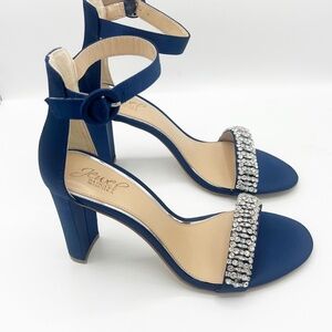 Jewel Badgley Mischka Navy Satin Heels Size 8.5